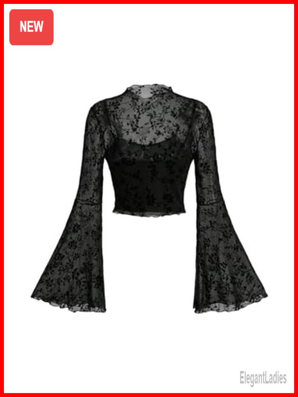 Gothic Mesh Bell Sleeve Crop Top Floral Print Concert Outfit
